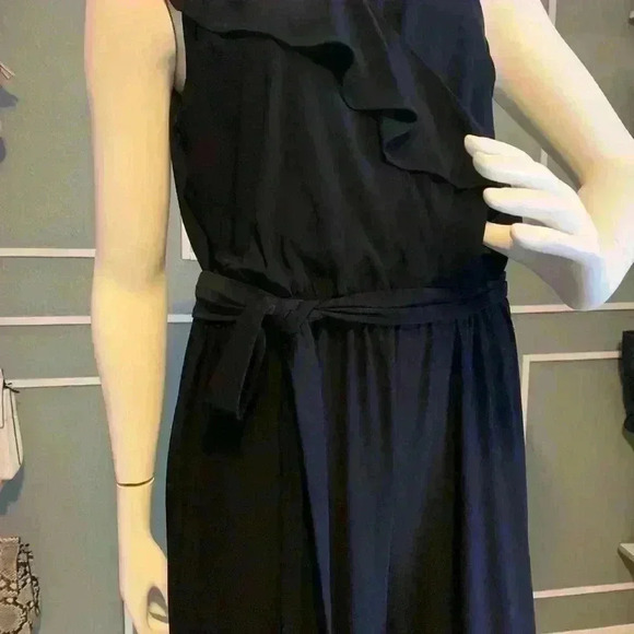 Emma &amp; Michele Ruffled Peplum Jumpsuit Sleeveless Navy Blue Sz Large.  B16 - Picture 2 of 9